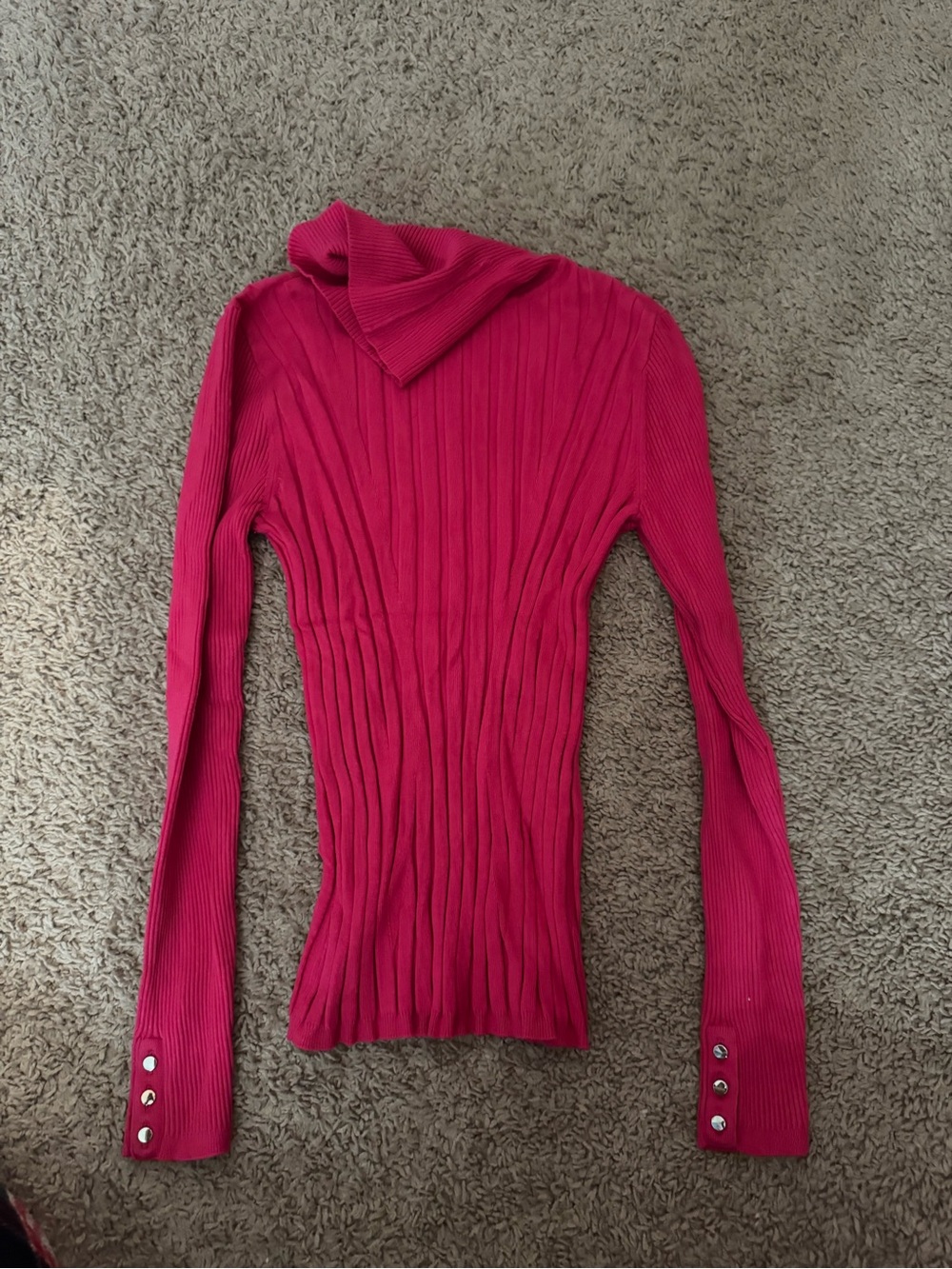 White House Black Market Fitted Ribbed Cowl-Neck Sweater - Hot Pink